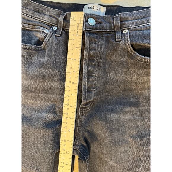 Agolde Riley 29 Black Jeans Button Fly High Waist Slim Straight Crop Denim - Picture 7 of 13